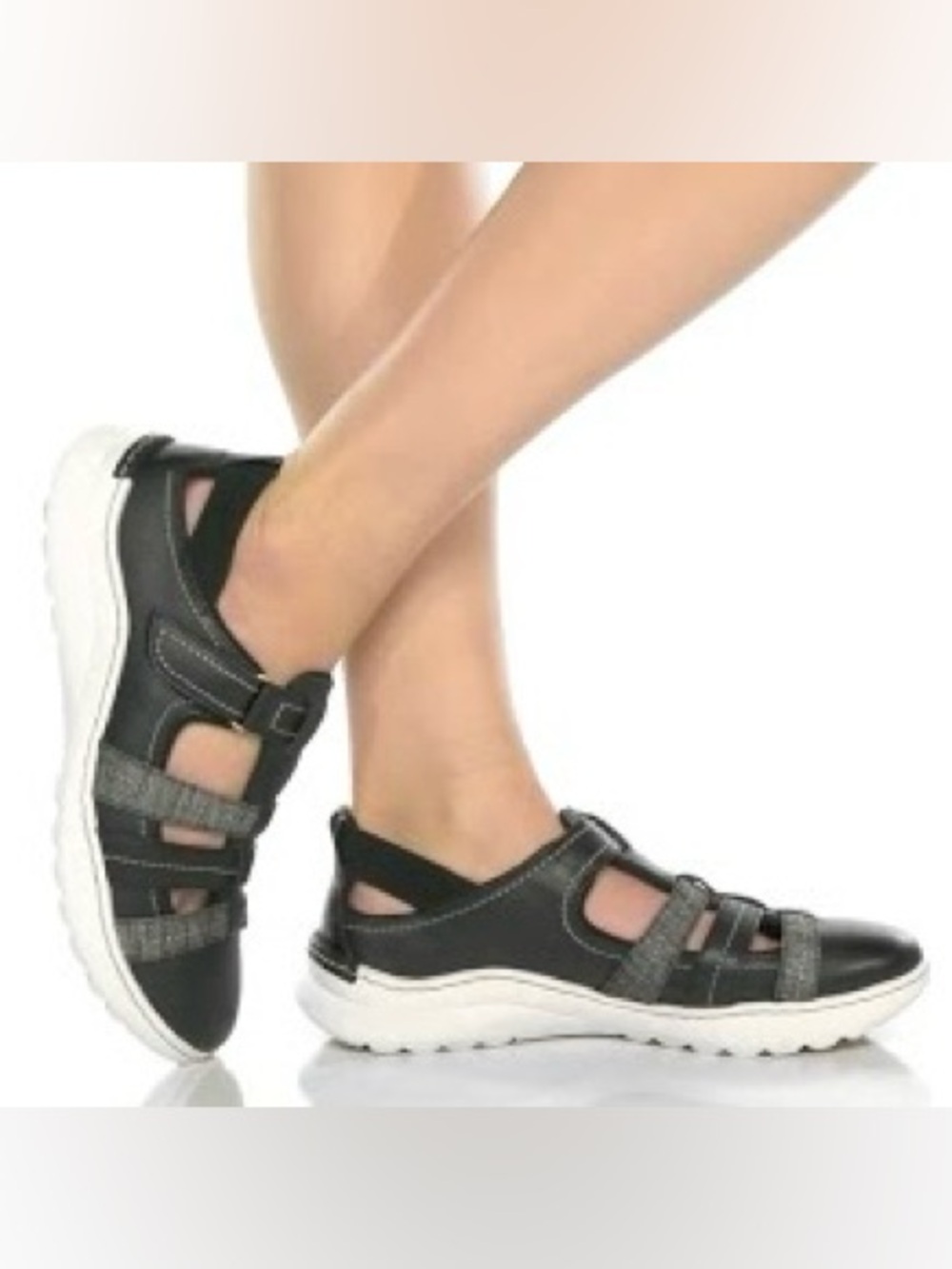 Clarks Teagan Step fisherman-style walking sandals in black leather Women Size 7